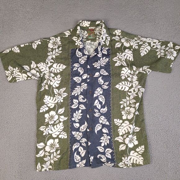 Vintage‎ Pineapple Connection Hawaiian Shirt Mens Large Green Button Up Rayon - Picture 1 of 12